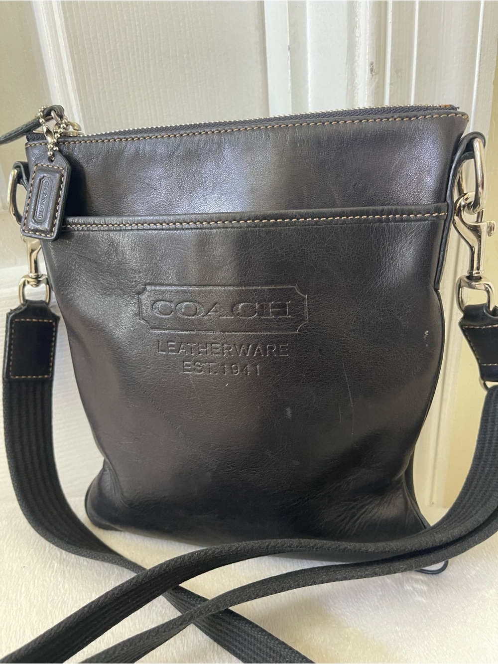 Coach Vintage Leather Crossbody Messenger Bag with Embossed Logo